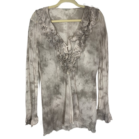 Boston Proper Tops - Boston Proper Dark Grey Tie Dye Long Sleeve Blouse
